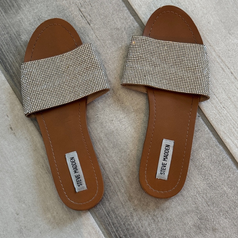 Steve Madden Brown and sparkle rhinestone Women's Slide Sandals